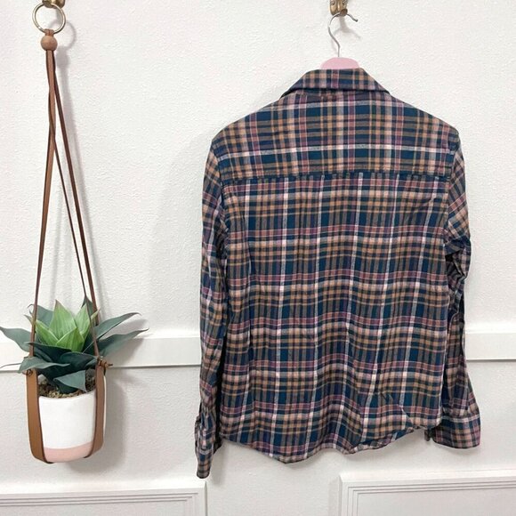 Pact Fireside Flannel Button Front Shirt Navy/Yellow Plaid Women’s Size M - Picture 6 of 6